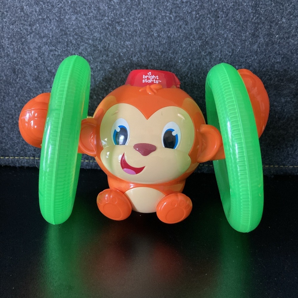 Bright Starts Roll and Glow Monkey Baby Toy Play To Learn Orange & Green Works